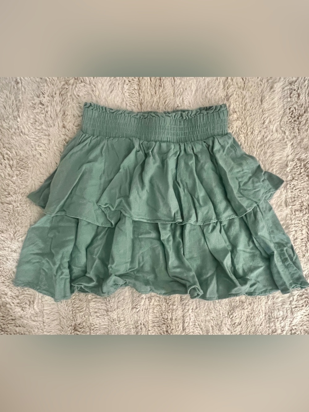 Princess Polly Sage Green Tiered Smocked Mini Skirt